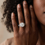 White gold Cushion Cut Diamond Halo Engagement Ring with Twisted Split Shank Pavé Band_8