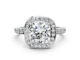White gold Cushion Cut Diamond Halo Ring with Bezel Frame and Pavé Band_122