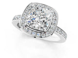 White gold Cushion Cut Diamond Halo Ring with Bezel Frame and Pavé Band_123