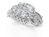 White gold Cushion Cut Diamond Halo Ring with Milgrain Pavé Band and Four-Prong Setting_82