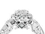 White gold Cushion Cut Diamond Halo Ring with Milgrain Pavé Band and Four-Prong Setting_85