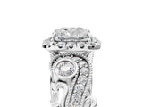 White gold Cushion Cut Diamond Halo Ring with Milgrain Pavé Band and Four-Prong Setting_86