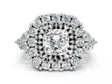 White gold Cushion Cut Diamond Halo Ring with Pavé Band and Four-Prong Setting_63