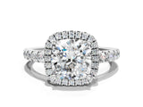 White gold Cushion Cut Diamond Halo Ring with Pavé Band and Four-Prong Setting_98
