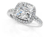 White gold Cushion Cut Diamond Halo Ring with Pavé Band and Four-Prong Setting_99