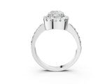 White gold Cushion Cut Diamond Halo Ring with Pavé Band and Prong Setting_10