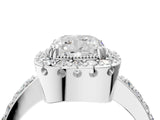White gold Cushion Cut Diamond Halo Ring with Pavé Band and Prong Setting_11
