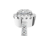 White gold Cushion Cut Diamond Halo Ring with Pavé Band and Prong Setting_12