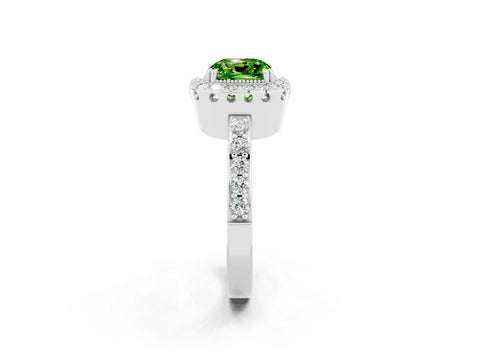 White gold Cushion Cut Diamond Halo Ring with Pavé Band and Prong Setting_2