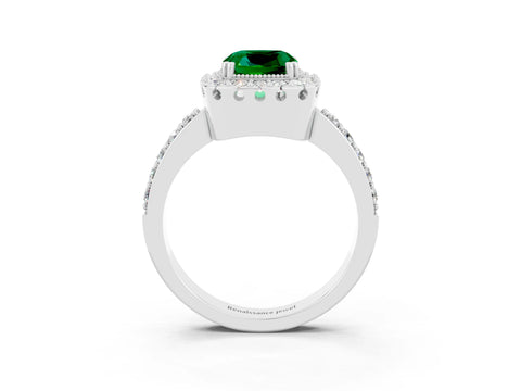White gold Cushion Cut Diamond Halo Ring with Pavé Band and Prong Setting_3