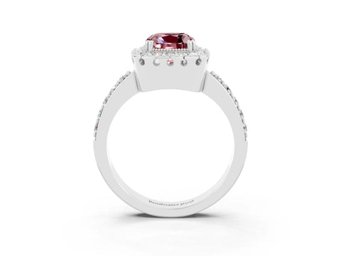 White gold Cushion Cut Diamond Halo Ring with Pavé Band and Prong Setting_3