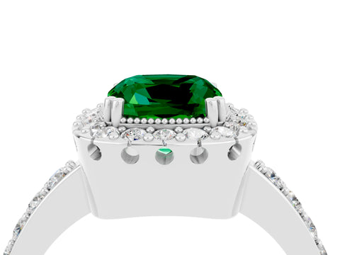 White gold Cushion Cut Diamond Halo Ring with Pavé Band and Prong Setting_4