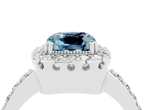 White gold Cushion Cut Diamond Halo Ring with Pavé Band and Prong Setting_4