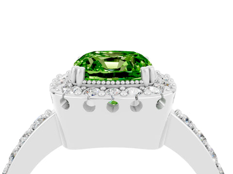 White gold Cushion Cut Diamond Halo Ring with Pavé Band and Prong Setting_4