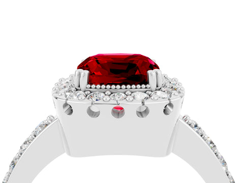 White gold Cushion Cut Diamond Halo Ring with Pavé Band and Prong Setting_4