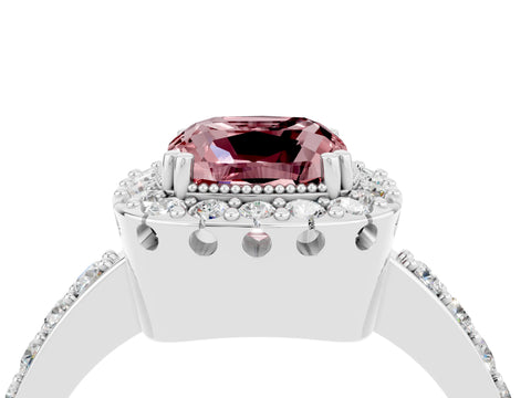 White gold Cushion Cut Diamond Halo Ring with Pavé Band and Prong Setting_4