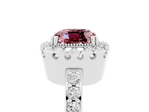 White gold Cushion Cut Diamond Halo Ring with Pavé Band and Prong Setting_5