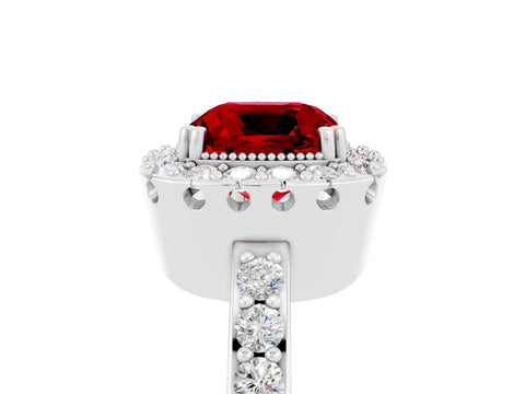 White gold Cushion Cut Diamond Halo Ring with Pavé Band and Prong Setting_5