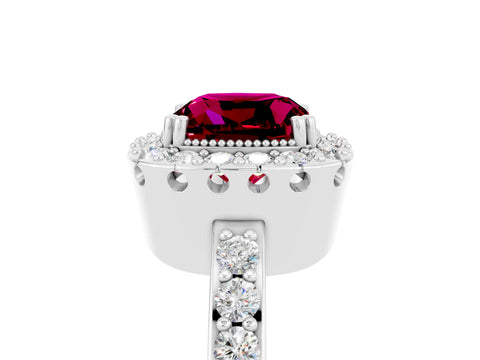 White gold Cushion Cut Diamond Halo Ring with Pavé Band and Prong Setting_5
