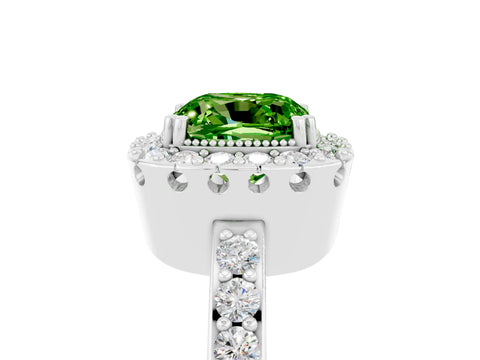 White gold Cushion Cut Diamond Halo Ring with Pavé Band and Prong Setting_5