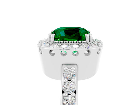 White gold Cushion Cut Diamond Halo Ring with Pavé Band and Prong Setting_5