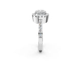 White gold Cushion Cut Diamond Halo Ring with Pavé Band and Prong Setting_9