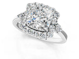 White gold Cushion Cut Diamond Halo Ring with Pear Side Stones and Prong Setting_73