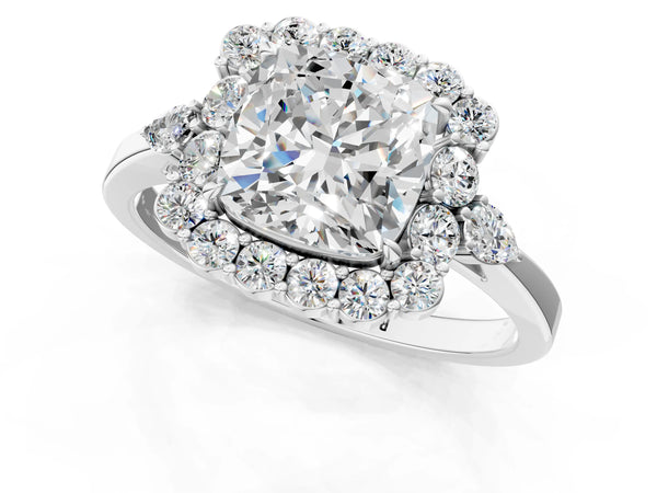 Platinum Cushion Cut Halo Engagement Ring Setting with Pear Accents