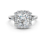 White gold Cushion Cut Diamond Halo Ring with Pear Side Stones and Prong Setting_73