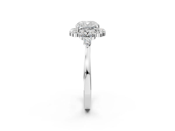 White Gold Cushion Cut Halo Engagement Ring Setting with Pear Accents