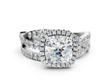 White gold Cushion Cut Diamond Halo Ring with Round Split Shank and Prong Setting_12