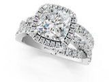 White gold Cushion Cut Diamond Halo Ring with Round Split Shank and Prong Setting_13