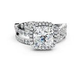 White gold Cushion Cut Diamond Halo Ring with Round Split Shank and Prong Setting_18