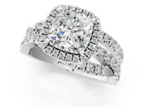 White gold Cushion Cut Diamond Halo Ring with Round Split Shank and Prong Setting_19