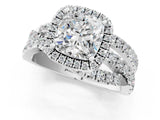 White gold Cushion Cut Diamond Halo Ring with Round Split Shank and Prong Setting_55