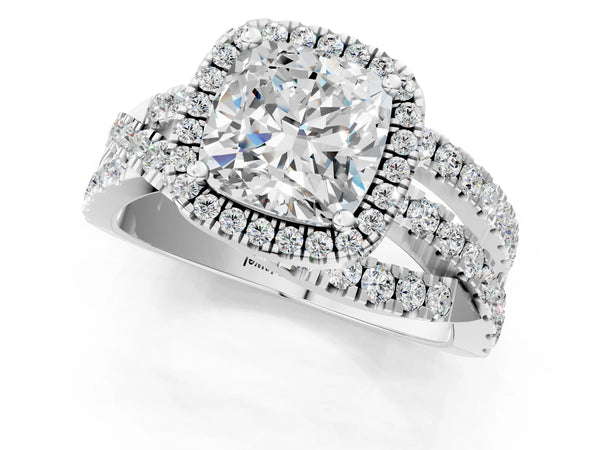 White Gold Cushion Cut Halo Engagement Ring Setting with Twisted Pave Split Shank