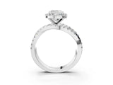 White gold Cushion Cut Diamond Halo Ring with Round Split Shank and Prong Setting_57