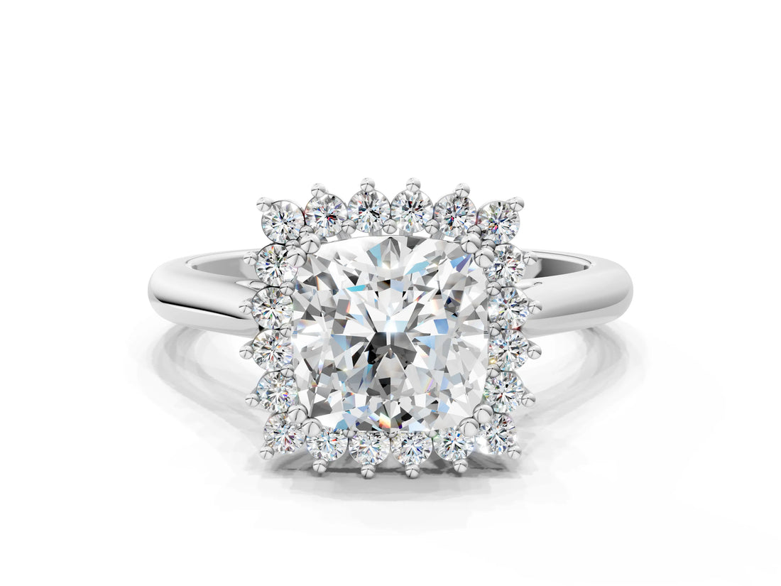 White gold Cushion Cut Diamond Halo Ring with Solitaire Band and Prong Setting_83