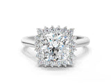 White gold Cushion Cut Diamond Halo Ring with Solitaire Band and Prong Setting_83