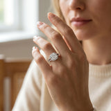 White gold Cushion Cut Diamond Halo Ring with Split Shank Pavé Band and Prong Setting_88