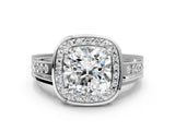 White gold Cushion Cut Diamond Halo Ring with Split Shank and Bezel Accents and Prong Setting_74