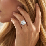 10K White Gold 2.55 Carat E VS1 Cushion Diamond Halo Ring with Split Shank and Four-Prong Setting
