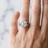 White gold Cushion Cut Diamond Halo Ring with Vintage Split Shank and Four-Prong Setting_124