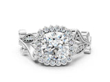 White gold Cushion Cut Diamond Halo Ring with Vintage Split Shank and Four-Prong Setting_82