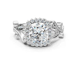 White gold Cushion Cut Diamond Halo Ring with Vintage Split Shank and Four-Prong Setting_88