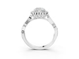 White gold Cushion Cut Diamond Halo Ring with Vintage Split Shank and Four-Prong Setting_91