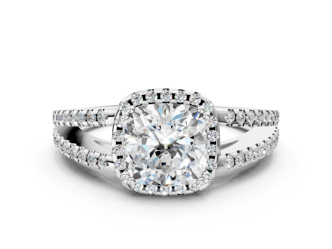 White gold Cushion Cut Diamond Halo Split Shank Engagement Ring_59