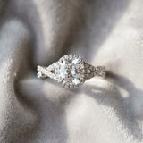 White gold Cushion Cut Diamond  Halo Twist Band Solitaire Prong Setting Ring_130