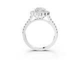 White gold Cushion Cut Diamond Milgrain Floral Halo Engagement Ring with Pavé Band_24