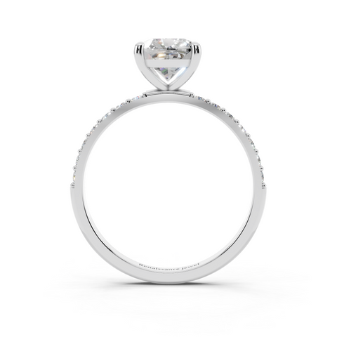 White gold Cushion Cut Diamond Pavé Band Solitaire Ring with Four-Prong Setting_11